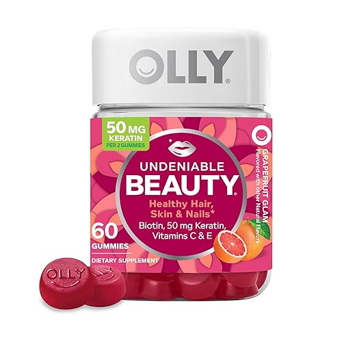 OLLY Undeniable Beauty Gummy, For Hair, Skin, Nails, Biotin, Vitamin C, Keratin, Chewable Supplement, Grapefruit, 30 Day Supply - 60 Count - 60 Count (Pack of 1)