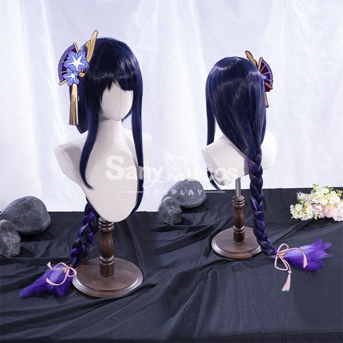 【In Stock】Game Genshin Impact Inazuma Baal Raiden Shogun Blue and Purple Gradient Long Weave Cosplay Wig