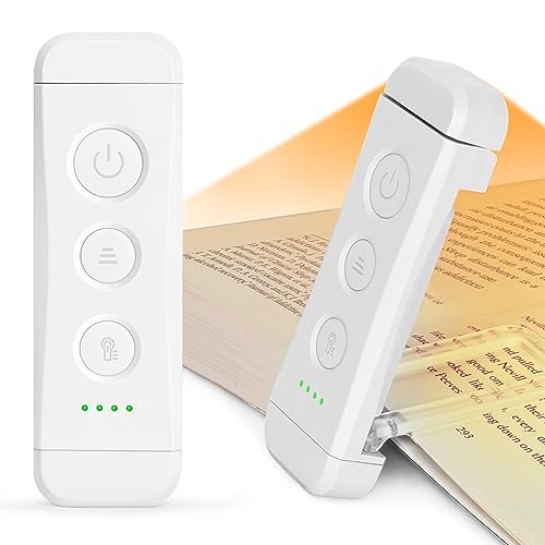 Glocusent USB Rechargeable Book Light for Reading in Bed, Portable Clip-on LED Reading Light, 3 Amber Colors & 5 Brightness Dimmable, Compact & Long Lasting, Perfect for Book Lovers, Kids - White