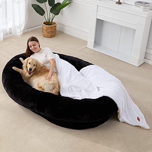 Homguava Large Bean Bag Bed for Humans BeanBag Dog Bed Human-sized Large Dog Bed for Adults, Pets, 72"x48"x10" Large Size with Plain Color Blanket(Large, Black) - Large - Black