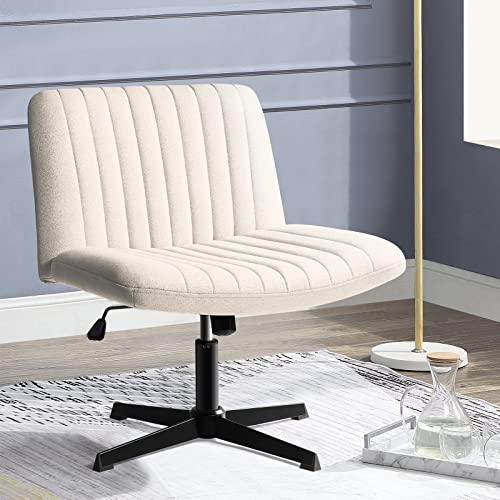 PUKAMI Armless Office Desk Chair No Wheels,Fabric Padded Modern Swivel,Height Adjustable Wide Seat Computer Task Vanity Chair for Home Office,Mid Back Accent Chair (Beige) - Beige