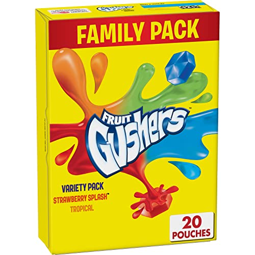 Gushers Fruit Flavored Snacks, Variety Pack, Strawberry and Tropical, 20 Count(Pack of 1)