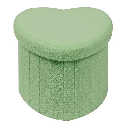 B FSOBEIIALEO Ottoman Cube Storage, Heart Shaped Ottoman with Storage Teddy Ottomans Foot Stool Footrest for Lving Room, Boucle Stool Ottoman Seat for Dorm Room,Green 15"x15"x15" - Green - Love 38cm