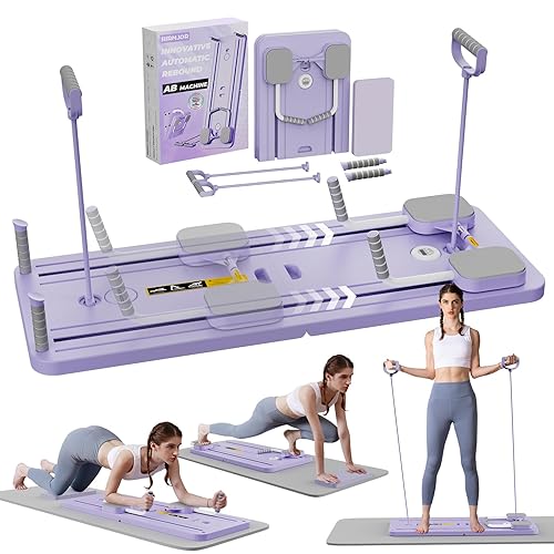 Upgraded Pilates Reformer Machine - Multifunctional Abdominal Board Automatic Rebound Ab Roller Wheel Training Board for Core & Abdominal Strength - Full Body Home Workout Equipment - Purple