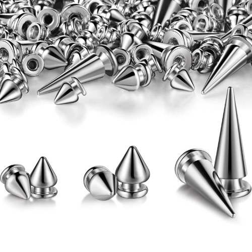 170 Pieces Multiple Sizes Cone Spikes Screwback Studs Rivets Large Medium Small Metal Tree Spikes Studs for Punk Style Clothing Accessories DIY Craft Decoration (Silver) - Silver