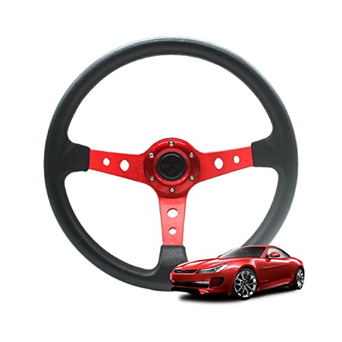Quable 350mm/14in Steering Wheel, Universal Racing Steering Wheel Car Deep Dish Drifting Steering Wheel Replacement Universal Modified Accessory (Red)