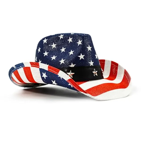 FLUFFY SENSE. American Flag Cowboy Hat Patriotic USA Western Hat 4th of July Party Parade Rodeo Unisex Cowboy Cowgirl Hat - Medium-Large - Blue Usa Pride