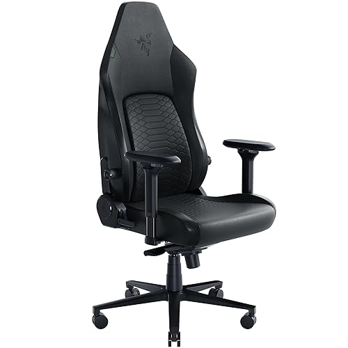 Razer Iskur V2 Gaming Chair: Adaptive Lumbar Support - Adjustable Lumbar Curve - High Density Foam Cushions - Reactive Seat Tilt &152-degree Recline - 4D Armrests - Synthetic Leather - Black - Black