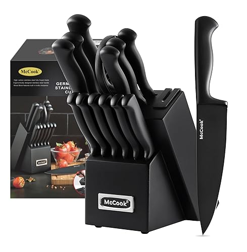 McCook® Knife Sets,German Stainless Steel Knife Block Sets with Built-in Sharpener, Black - BlackBlack - 15