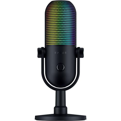 Razer Seiren V3 Chroma RGB USB Microphone: Stream & Game Reactive Lighting - Tap-to-Mute Sensor - Condenser Mic - Digital Gain Limiter & Shock Absorber - PC, Discord, OBS Studio, XSplit - Black - Black
