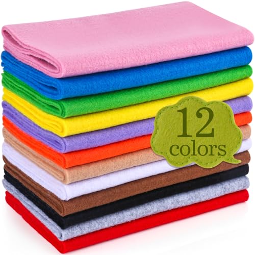 XSEINO 12 Rolls 8"x35"(20.5x90cm) 1.4mm Thick Soft Felt Fabric Sheet 12 Assorted Colors Felt Pack for DIY Craft Sewing Squares Nonwoven Patchwork - Colorful Series