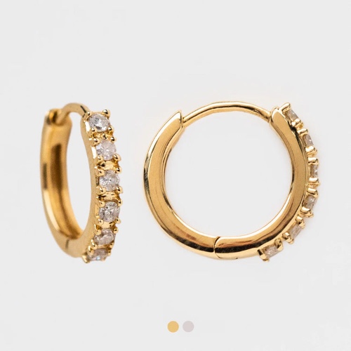 Solid Gold Diamond Huggie Hoops | Yellow Gold