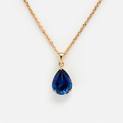 Solid Gold September Capsule Blue Sapphire Pear Pendant Necklace | Default Title