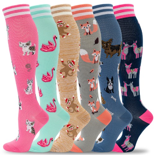 fenglaoda Compression Socks for Women Circulation 20-30mmHg Crazy, Cute, Socks Support for Nurse, Pregnant, Running, Medical