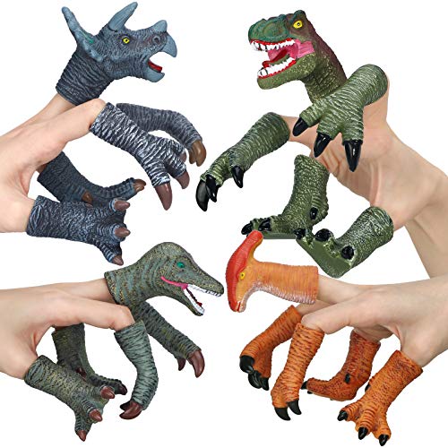 COGO MAN Dinosaur Toys Dinosaur Figure, Rubber Dinosaur Finger Puppets Set with Heads, Paws, and Feet, Bath Toys for Kids, Finger Puppets 20pcs - A