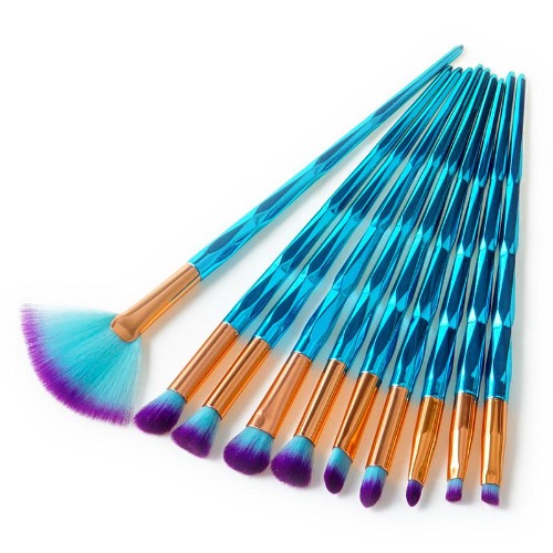 Blue Diamond Makeup Brush Set - 10pcs