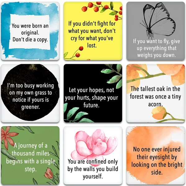 100 Motivational Quote Cards - Thought-provoking Quotes, Stimulating Encouragement and Inspirational Cards - 3.5in x 3.5in Cards - 