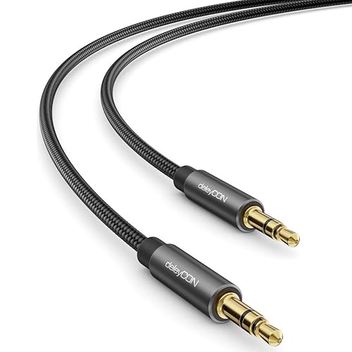 deleyCON 3,0m Aux Kabel 3,5mm - Audio Klinkenkabel Stereo Kabel - Baumwollkabel & Metallstecker - Handy Smartphone Tablet Kopfhörer HiFi Receiver Kfz - 3 M