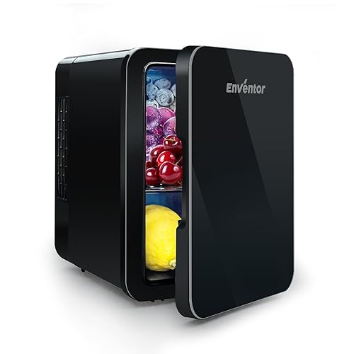 Enventor Mini Kühlschrank 4 Liter, 6 Dosen Mini-Kühlschränke für Schlafzimmer, AC+12V DC Stromkühler und Wärmer, Portable Kleiner Kühlschrank für Auto, Kosmetik, Getränke, Obst, Schwarz - 4L - Schwarz
