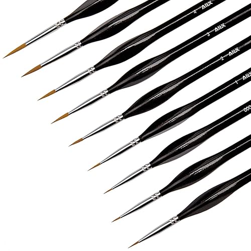 AIEX 9 Pieces Fine Detail Paint Brush Miniature Mini Paints Brush Set for Acrylic, Watercolor, Oil, Face, Nail, Scale Model Painting, Line Drawing(Black) - Black
