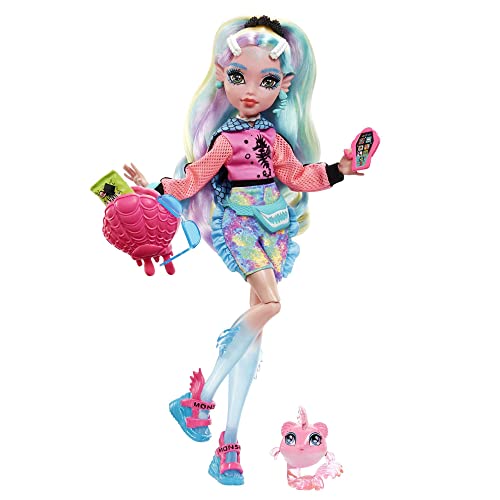 Monster High - Lagoona Blue, bambola snodata alla moda e capelli con ciocche colorate, con accessori e cucciolo di piranha, Giocattolo per Bambini 4+ Anni, HHK55