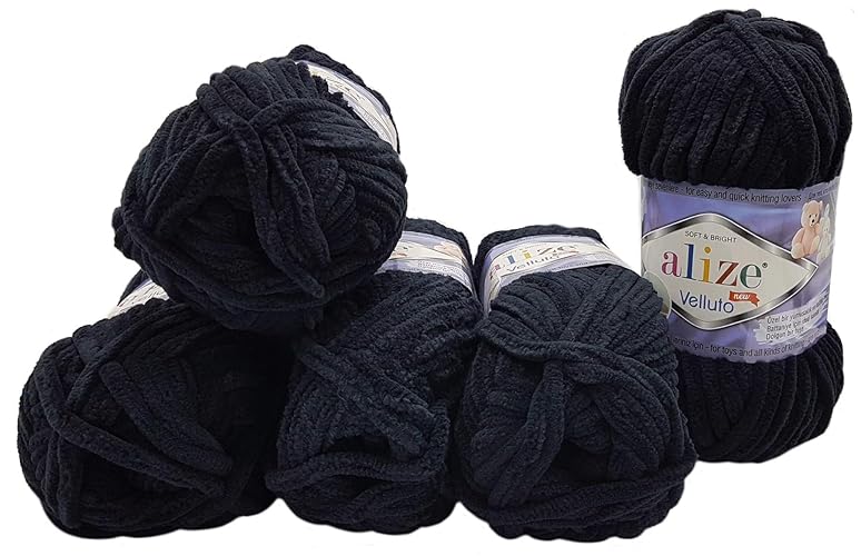 Velluto 5 x 100 Gramm Alize Strickwolle, Babywolle, 500 Gramm Wolle - Schwarz 60
