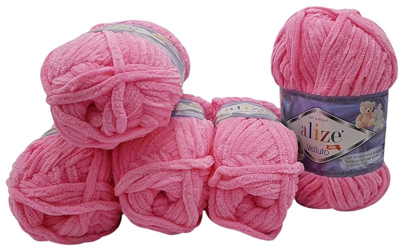 Velluto 5 x 100 Gramm Alize Strickwolle, Babywolle, 500 Gramm Wolle - Rosa (121)