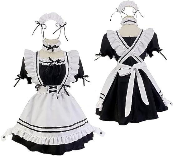 CarolynDesign Japanisches Anime Sissy Maid Dress Anime French Maid Schürze Kostümset - Schwarz - M