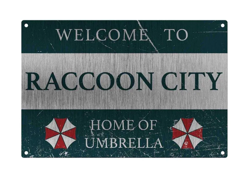 Metal Tin Sign Personalized Vintage Resident Welcome to Raccoon City, Home of Umberella Sign, Style Metal Aluminum Sign for Wall Decor 8x12 Inch - 