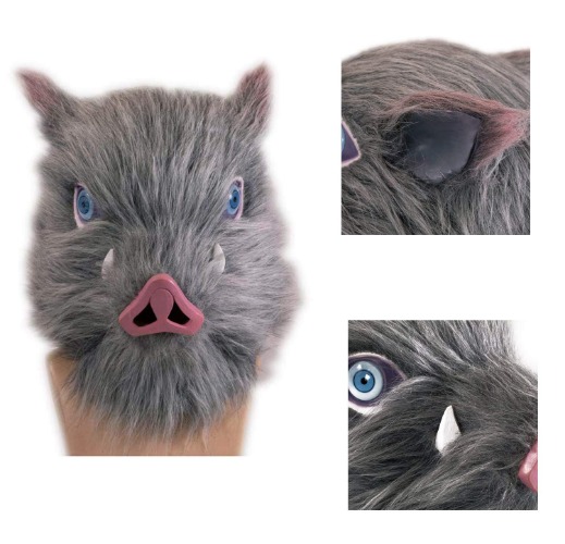 Hashibira Inosuke Mask Anime Latex Helmet Boar Cosplay Costume Halloween Fancy Dress Merchandise Accessories for Adult