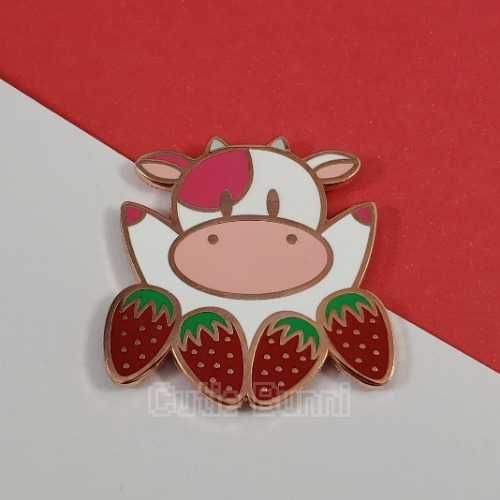 Strawberry Cow Enamel Pin