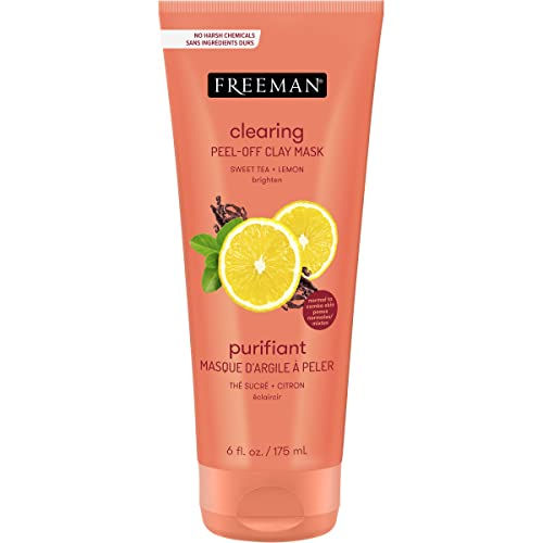 Freeman Clearing Sweet Tea & Lemon Peel-Off Clay Facial Mask, Antioxidant Rich Skincare Treatment, Protects Skin and Lightens Dark Spots, Face Mask, Combination Skin, 6 fl.oz./175 mL Tube, 1 Count - 6 Ounce (Pack of 1)