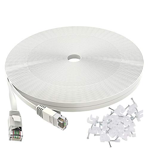 Jadaol Cat 6 Ethernet Cable 50 ft, Outdoor&Indoor 10Gbps Support Cat8 Cat7 Network, Flat High Speed RJ45 Internet LAN Computer Solid Patch Cord with Clips for Router, Modem, PS4/5, Xbox, Gaming, White - 50ft - White