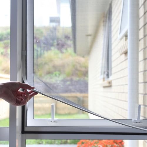 NeatiEase Adjustable DIY Magnetic Fly Screen Window Max 100x 130 cm, Full Frame Magnetic Strip Easy Installation Fits Any Size Smaller Insect Mesh Mosquito bug Net for Windows (White Frame Grey Net) - 100x130cm - White Frame Grey Mesh