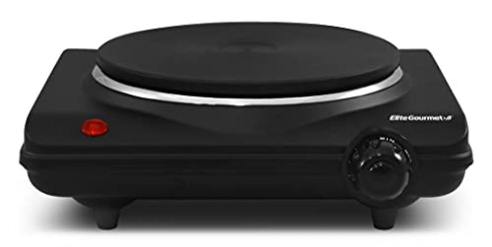 Elite Gourmet ESB-301BF# Countertop Single Cast Iron Burner, 1000 Watts Electric Hot Plate, Temperature Controls, Power Indicator Lights, Easy to Clean, Black - Cast Single
