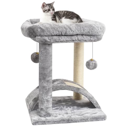 SYANDLVY Small Cat Scratching Post for Indoor Cats, Cat Sisal Scratcher Board with 2 Hanging Balls, Great for Kittens (Light Grey)