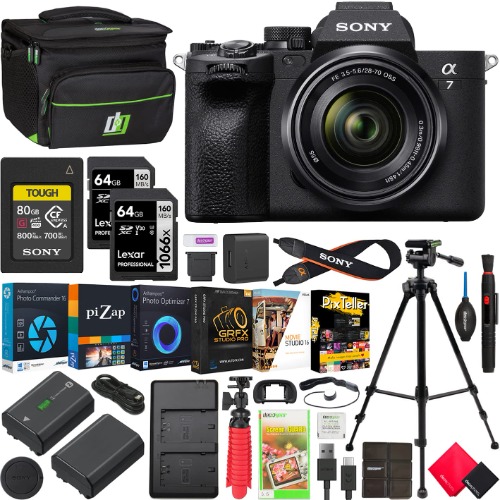 Sony a7 IV Mirrorless Full Frame Camera Body with 28-70mm F3.5-5.6 Lens Kit ILCE-7M4K/B Bundle with Deco Gear Case + 208GB Total Memory + Tripod + Extra Battery, Dual Charger,Software and Accessories