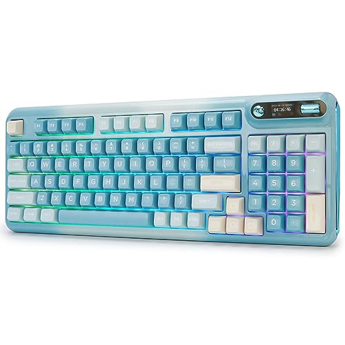 KZZI Z98 Mechanical Keyboard, Hot Swap Gasket Wireless Gaming Keyboard with Knob OLED Smart Display, Wireless/Bluetooth/USB-C Wired for Win/Mac (Tactile Switch, Blue) - Tactile Switch - Blue