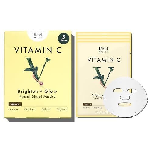 Rael Bamboo Face Sheet Mask - Facial Mask with Vitamin C Serum for Brightening (Vitamin C, 5 Sheets)
