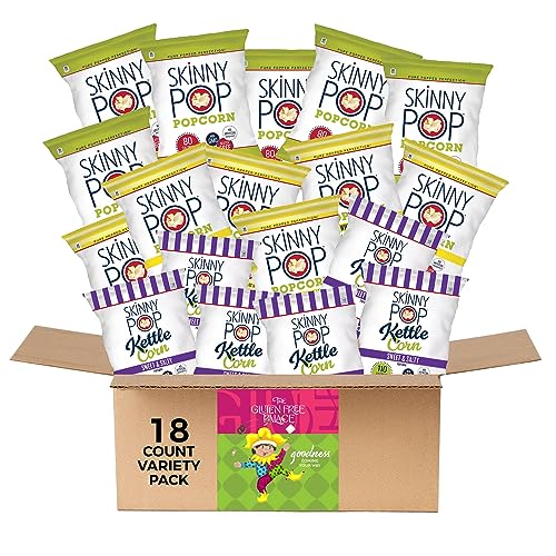 SkinnyPop Popcorn Variety Pack – Pack of 18 Snack Packs In 3 Popcorn Flavoring – Sweet and Salty Kettle, Original, and White Cheddar Cheese – Low Calories Snack For Everyone – .5/.8 oz Snack Bags – Anytime Healthy Snack