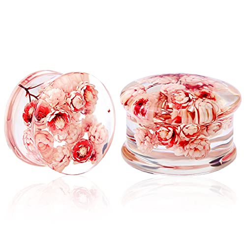 Jewseen 2Pcs Flower Ear Gauges Plugs Gauge 2g to 1'' Resin Tunnels Real flower plugs Real Plant Organic Gauges Resin Flower Gauges Resin Plugs - (0g)=8mm