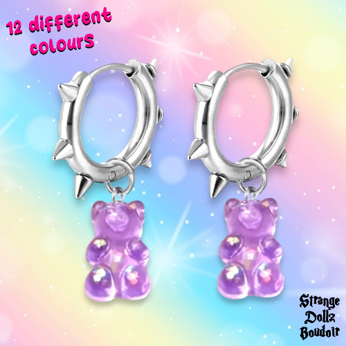 Gummy Bear punk hoop earrings, 12 colours, Strange Dollz Boudoir - 5. pink & blue