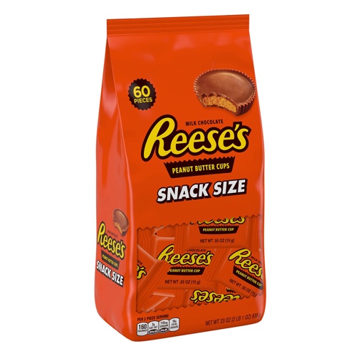 REESE'S Milk Chocolate Peanut Butter Snack Size Cups Candy, Gluten Free, Individually Wrapped, 33 oz Bulk Bag (60 Pieces)