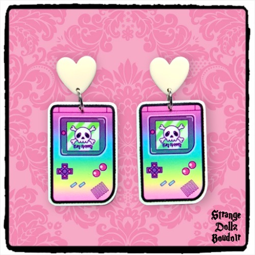 Cute Retro Gaming Skull Pastel Goth earrings, 925 sterling silver, Cute Pastel Spooky, Strange Dollz Boudoir