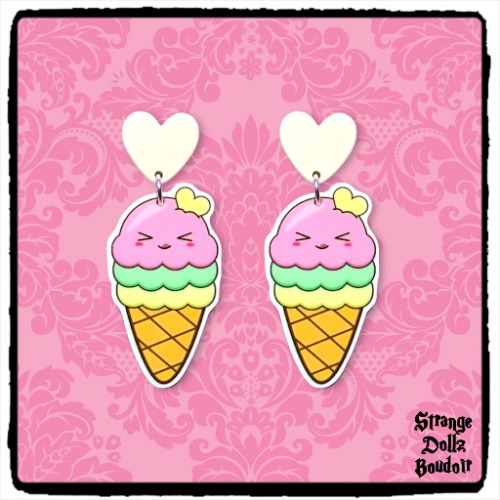 Cute Ice Cream earrings, 925 sterling silver, Cute pastel, Strange Dollz Boudoir