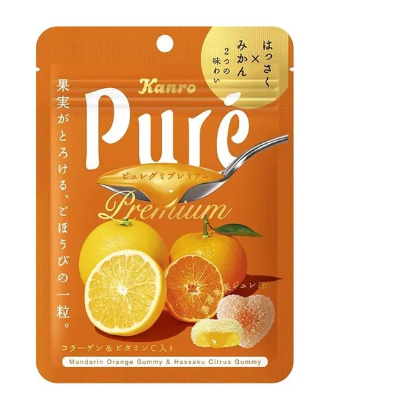 Pure Gummy Premium Mandarin Orange And Hassaku 2.2oz 3pcs Japanese Gummy Candy Kanro Ninjapo - 