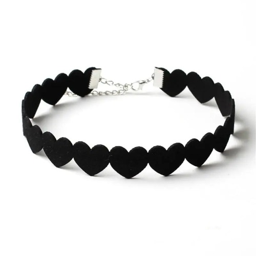 Jet Black Heart Choker Necklace for a Chic Gothic Look - Solid Heart