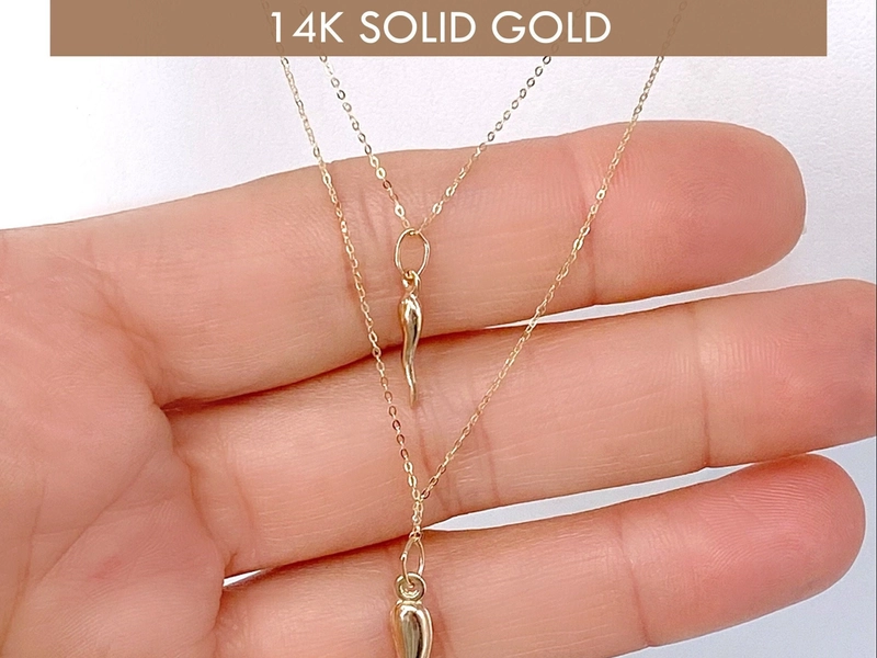 Italian Horn Necklace, 14K Gold