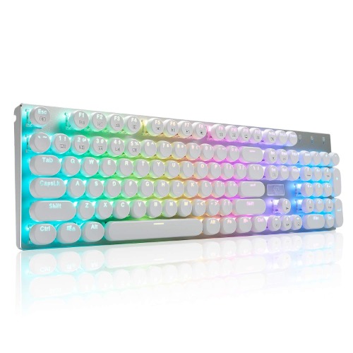 HUO JI Z-88 Retro Mechanical Gaming Keyboard, Programmable RGB Backlit, Blue Switch -Tactile & Clicky, Typewriter Style, Water Resistant 104 Keys Anti-Ghosting for Mac PC, White