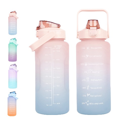 2L Water Bottle, Koncle Motivational Water Bottle, Large Capacity Drinking Bottle with Time Straw & Marker, Reusable 67 OZ Leakproof BPA Free US Tritan Material Water Jug , Gradient Red